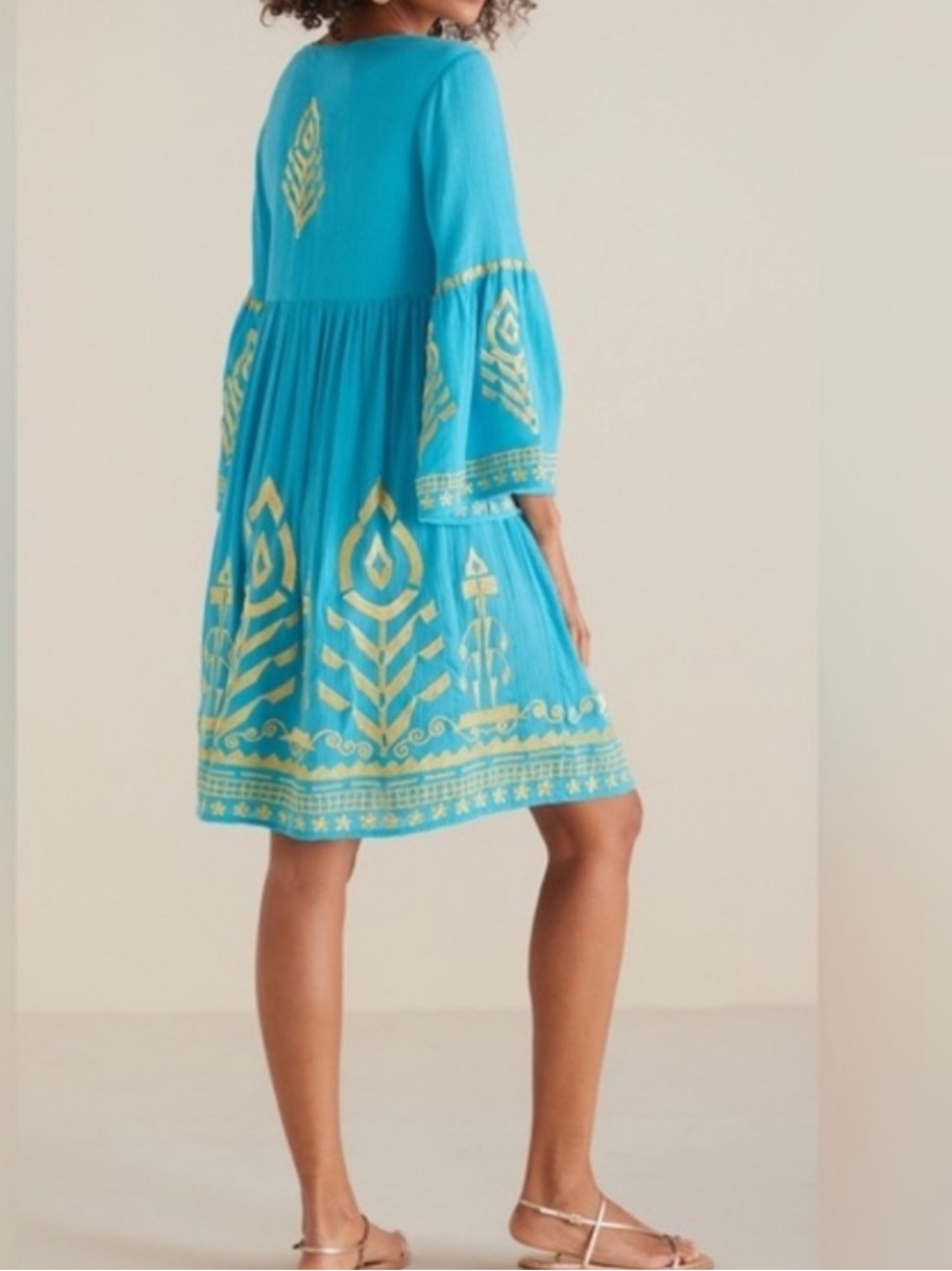 NEW Soft Surroundings Zaneta turquoise and metallic gold embroidered dress - Picture 3 of 8